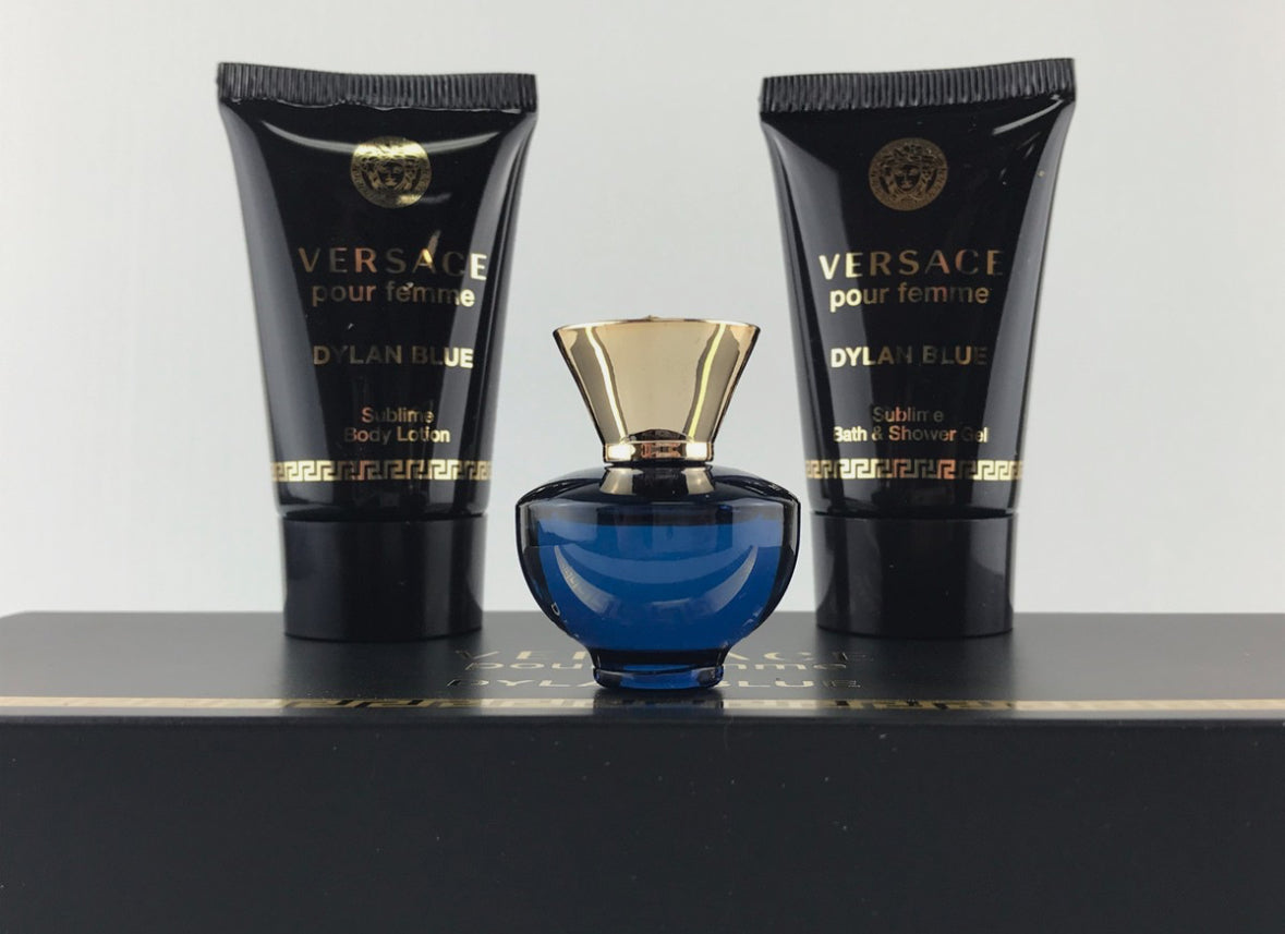 Versace Dylan Blue Women Mini 3pc Set Parfum Splash 0.17 oz Lotion Shower Gel