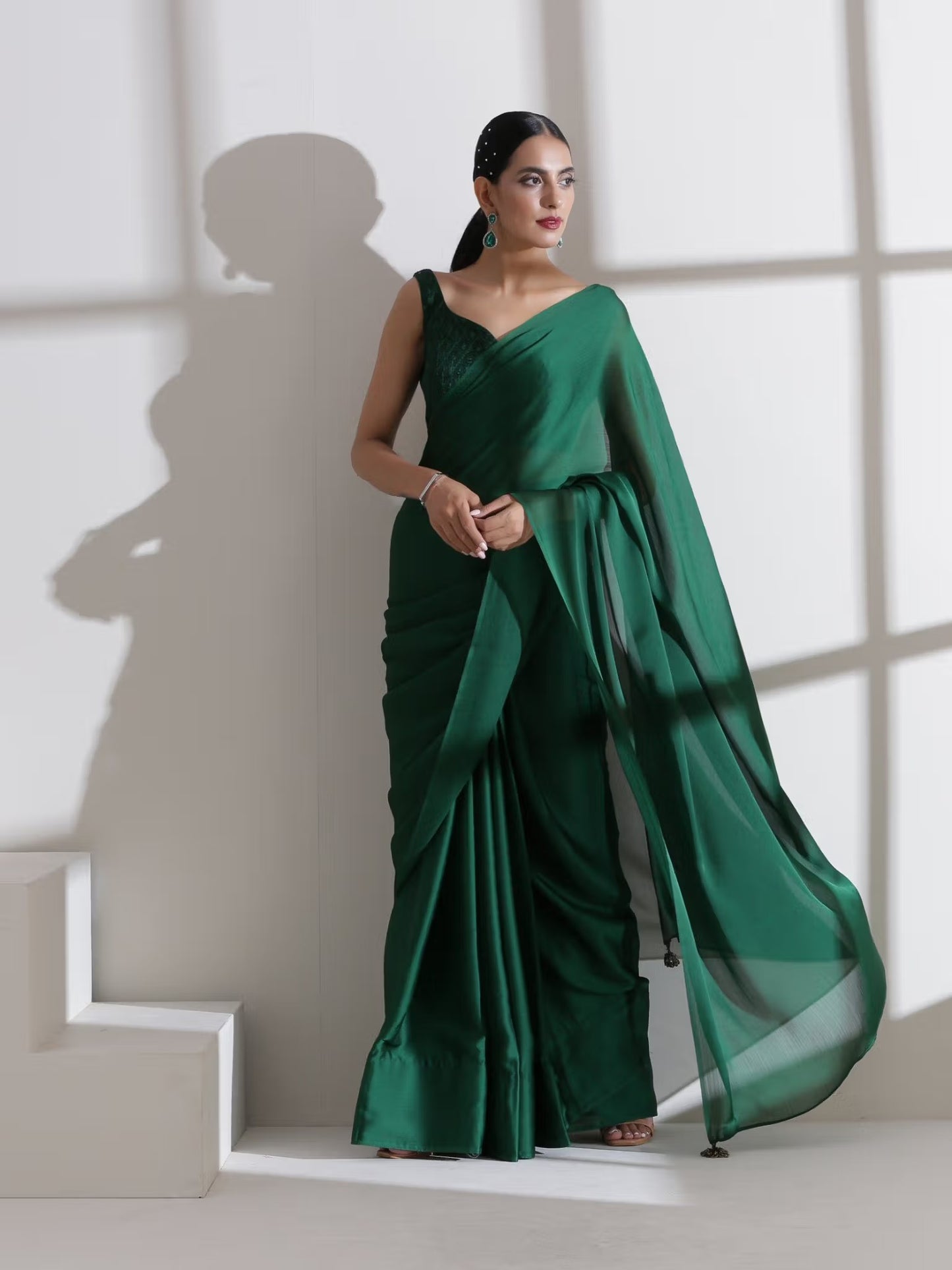 Green Sari with Embroidered Blouse