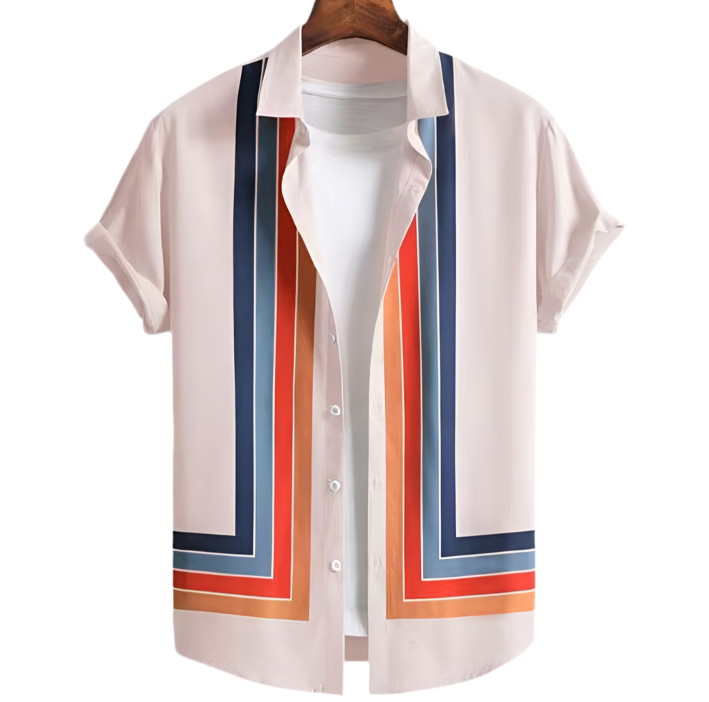Coastline Patterned Shirt - Beige & Orange Shades