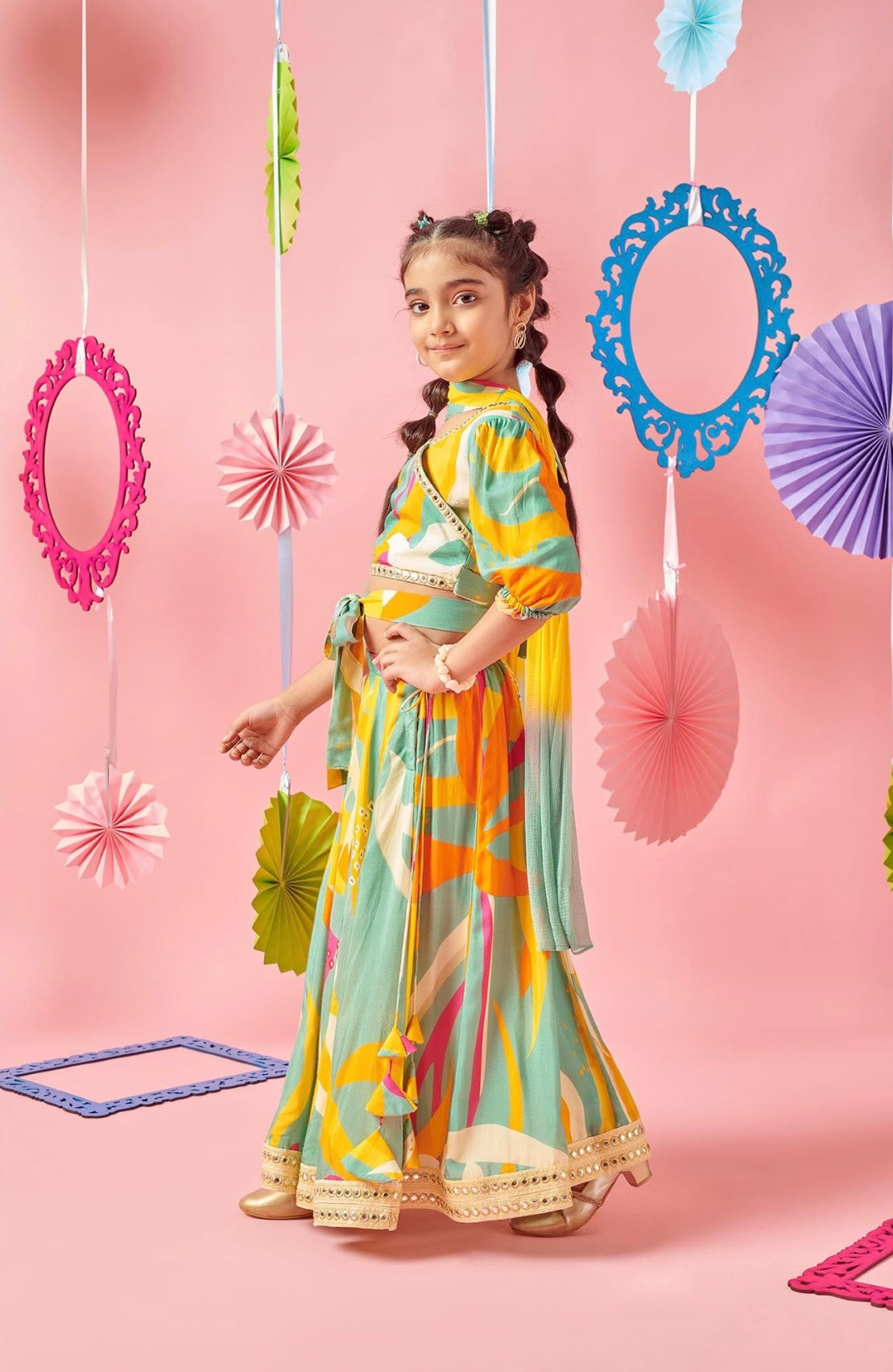 Festive Choli - Mirror work Lehenga and Dupatta Set (4-5 yrs)