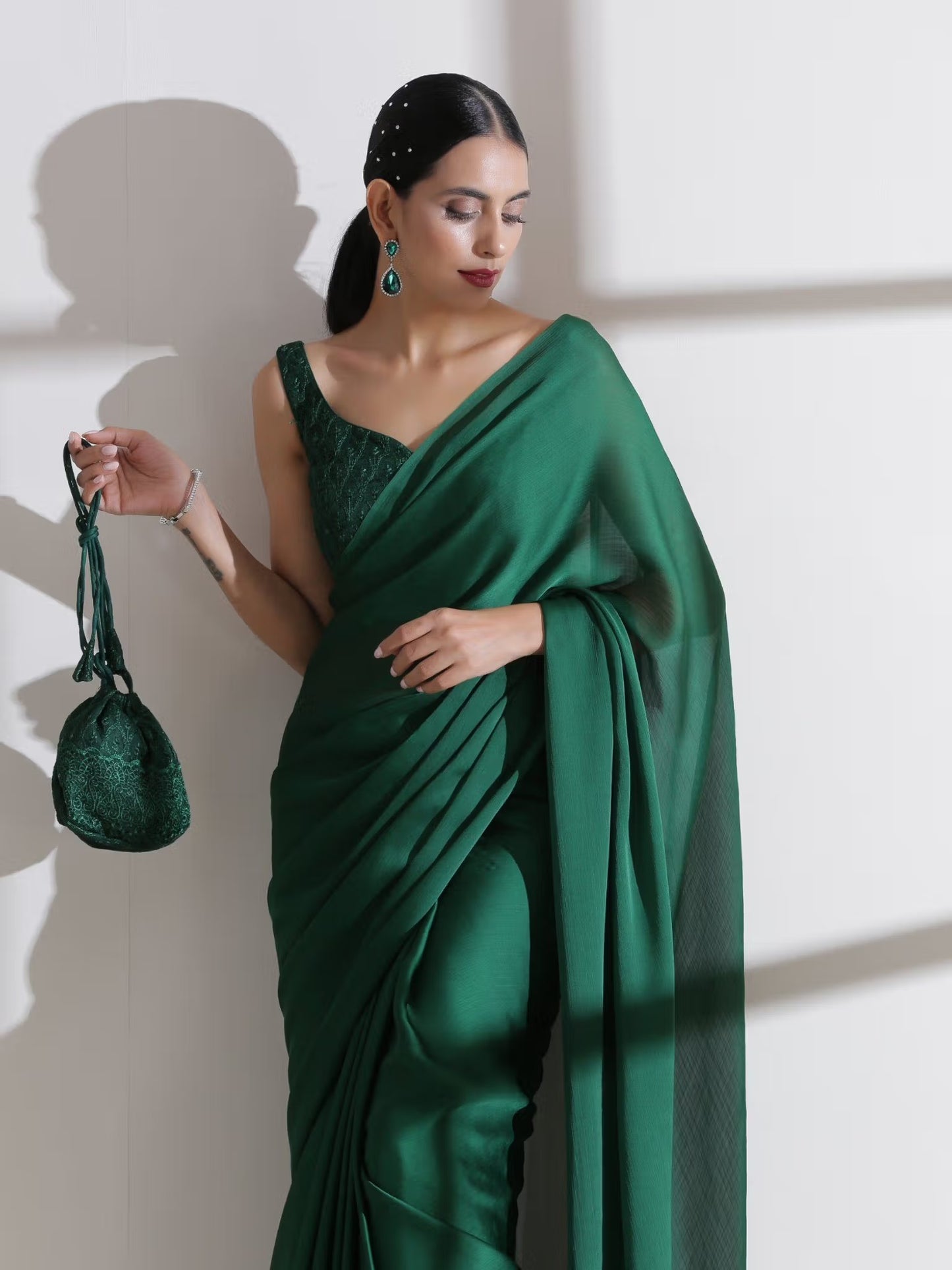 Green Sari with Embroidered Blouse