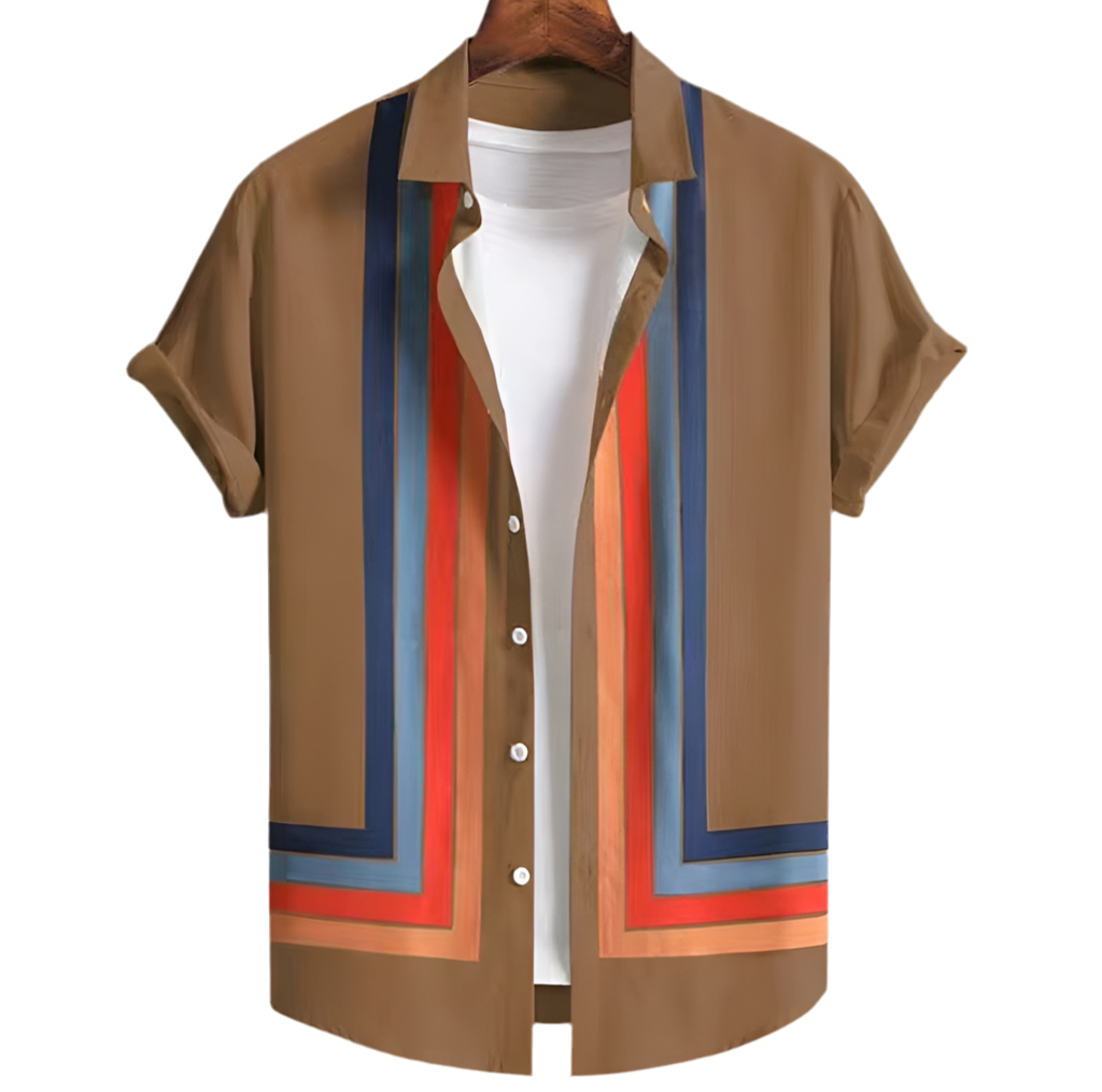Coastline Patterned Shirt - Pastel Pink & Orange Shades