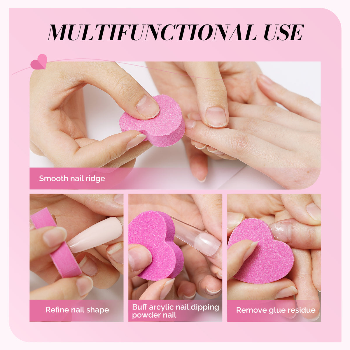 Premium Heart Shape Mini Nail Buffer Blocks – 5-Pack