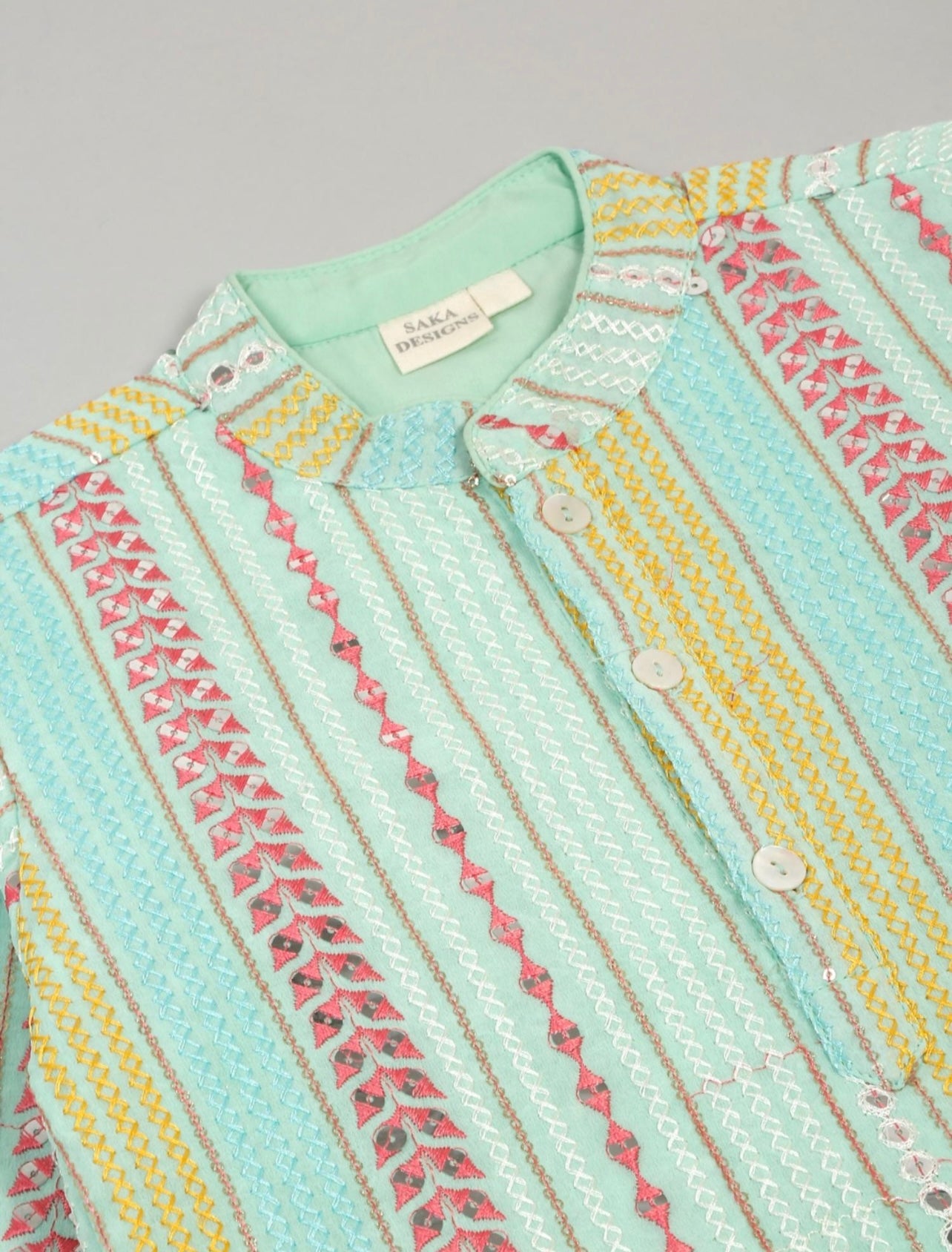 Boys Sea Green Sequins Embroidered Kurta Set (2-3yrs)