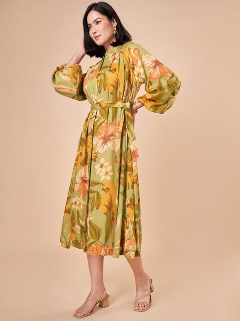 Green Printed Midi Dress (M)