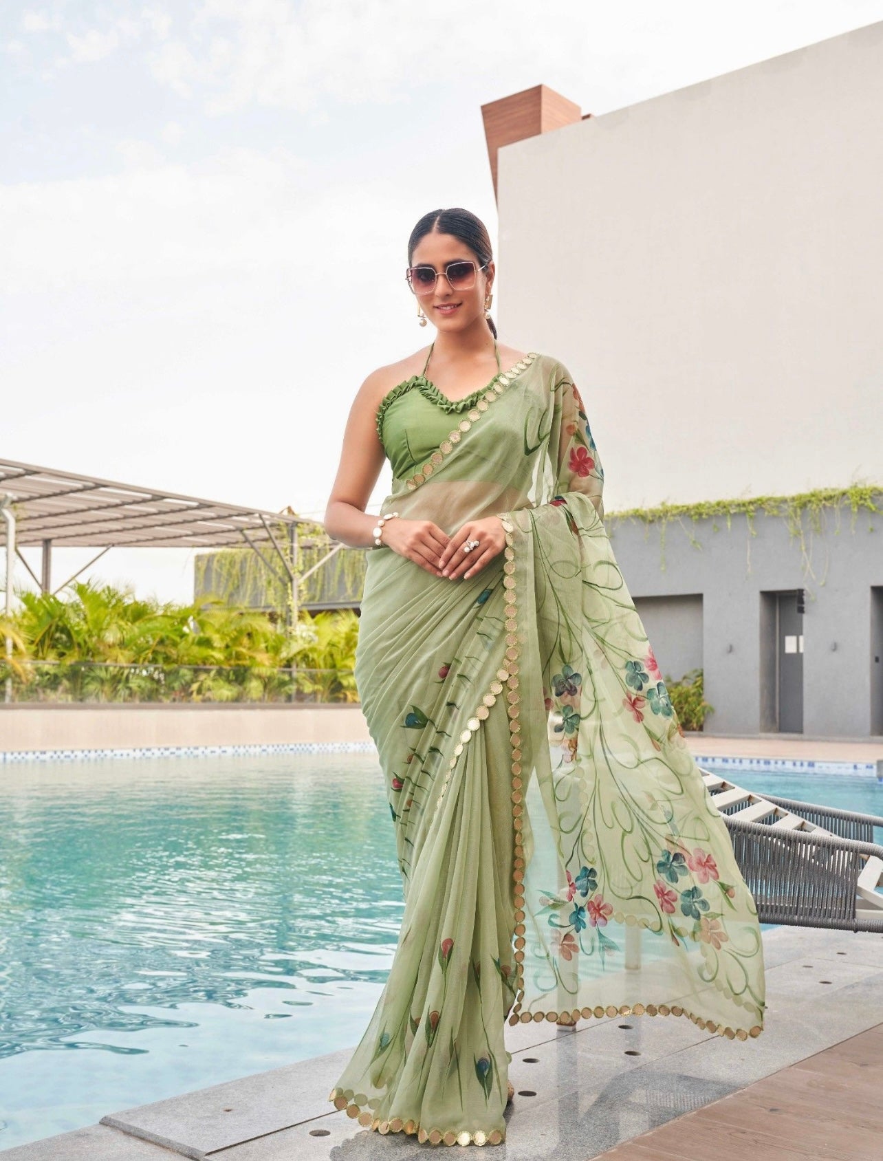 Green Floral Sari