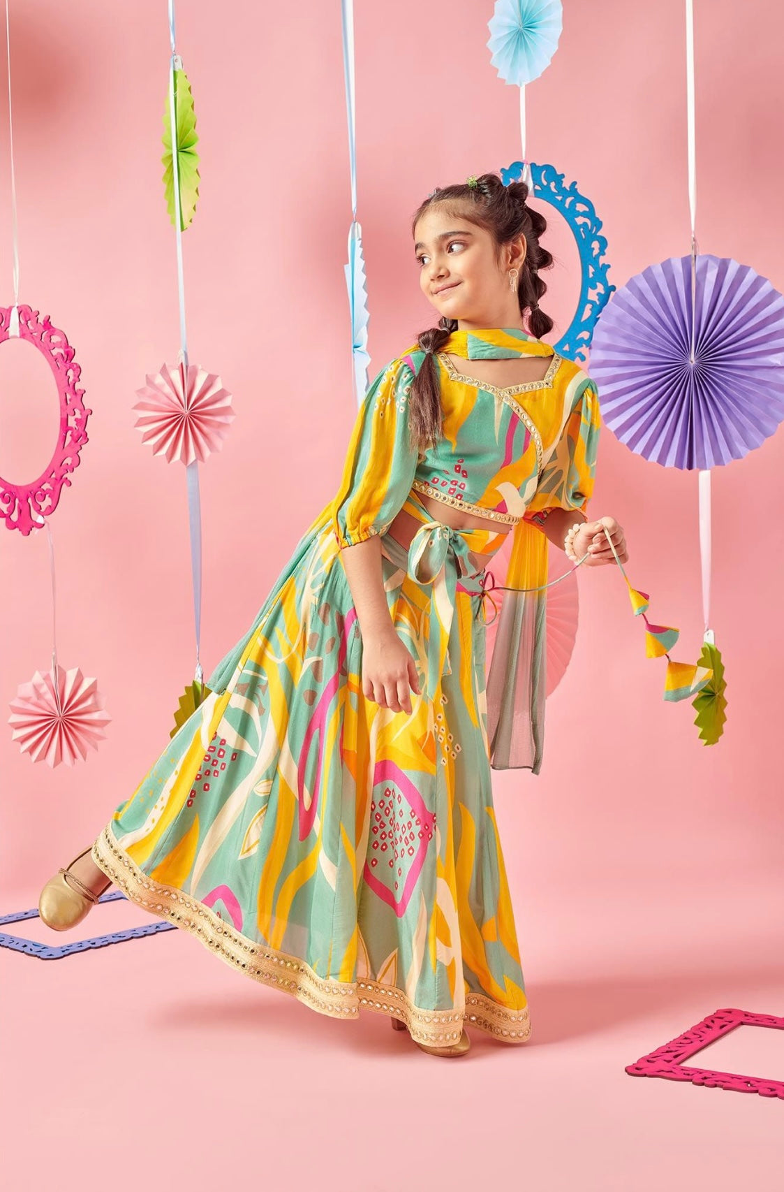 Festive Choli - Mirror work Lehenga and Dupatta Set (4-5 yrs)