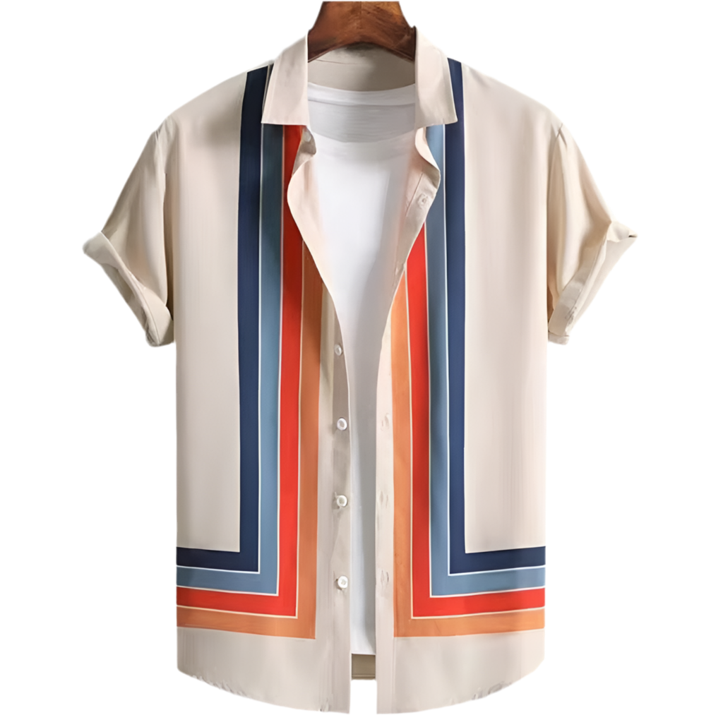 Coastline Patterned Shirt - White & Orange Shades