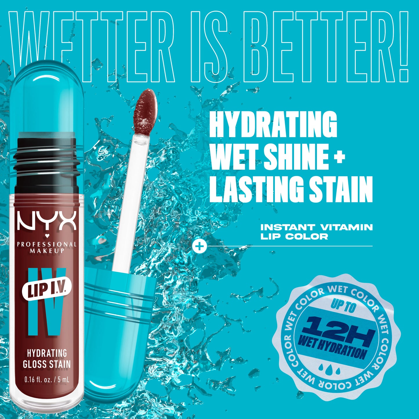 NYX Professional Makeup Lip I.V. Hydrating Lip Gloss Stain Mocha Me Wet 5mL
