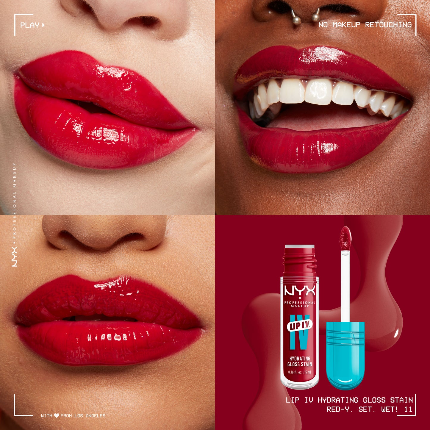 NYX Professional Makeup Lip I.V. Hydrating Lip Gloss Stain Red-Y. Set. Wet! 5mL