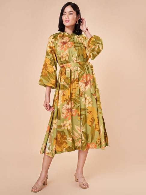 Green Printed Midi Dress (M)