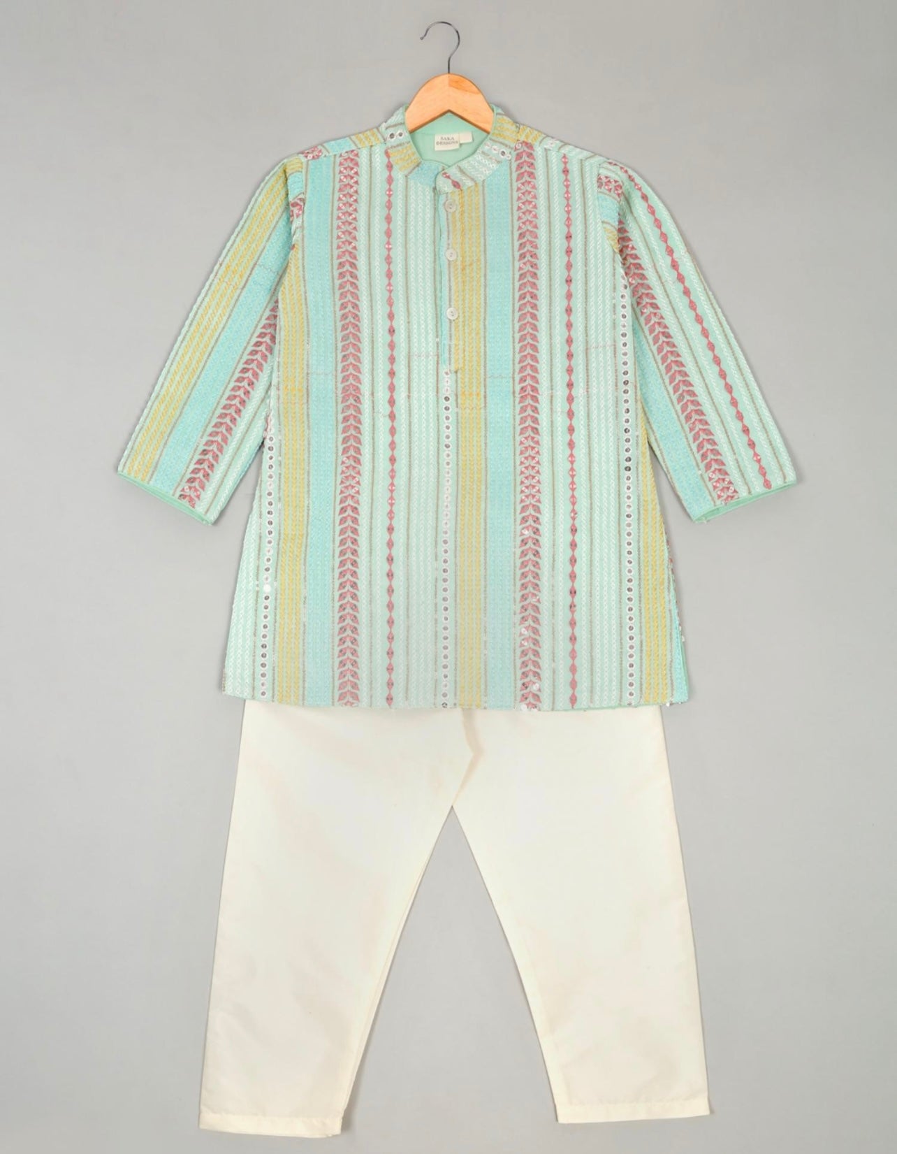 Boys Sea Green Sequins Embroidered Kurta Set (2-3yrs)