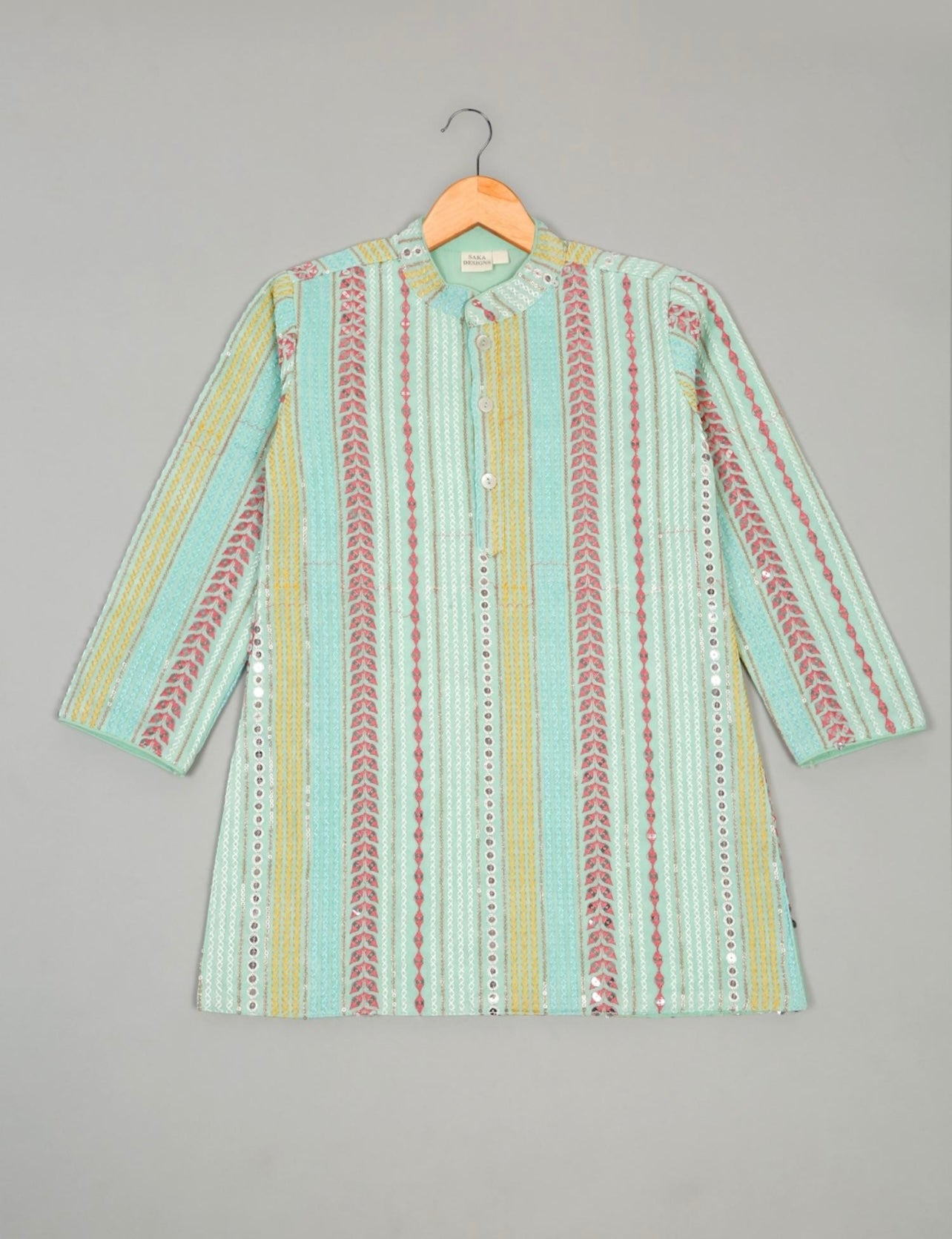 Boys Sea Green Sequins Embroidered Kurta Set (2-3yrs)