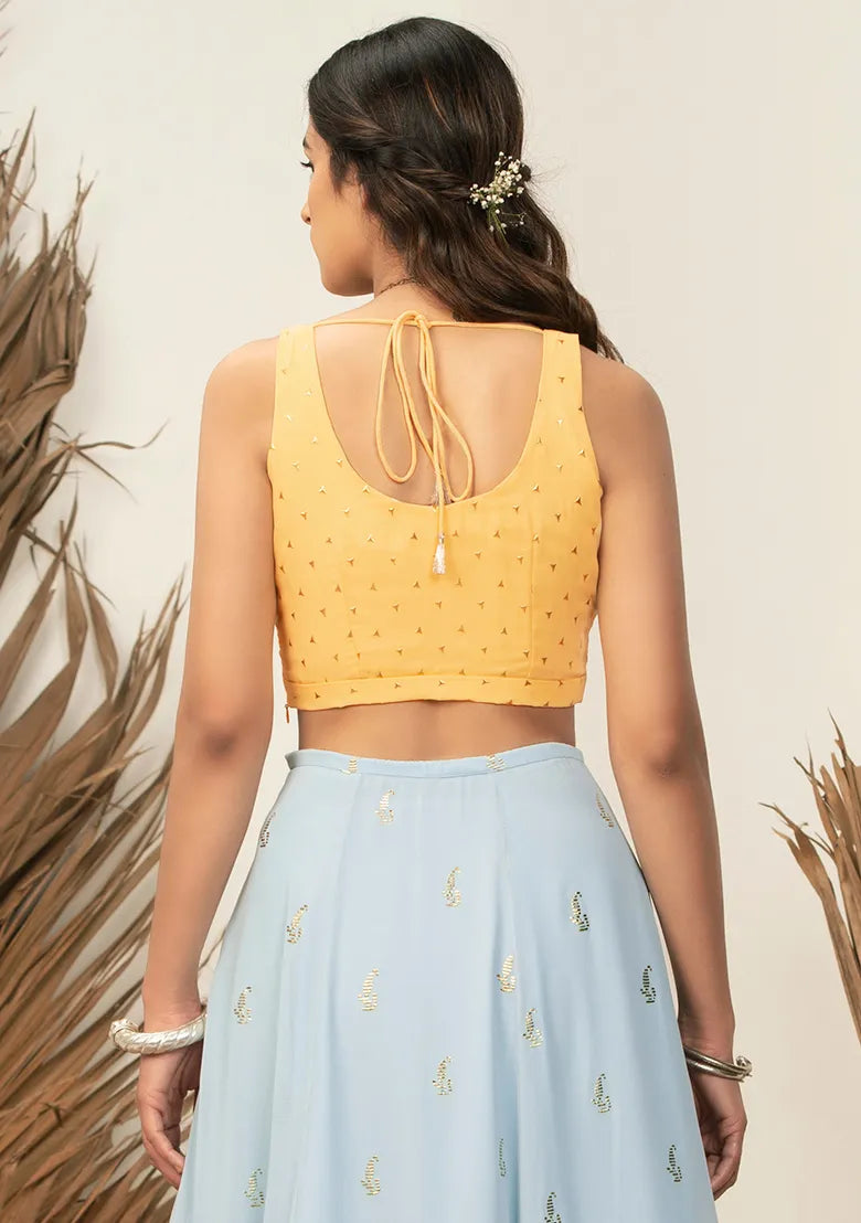 Payal Singhal Yellow Foil Crop Top (L)