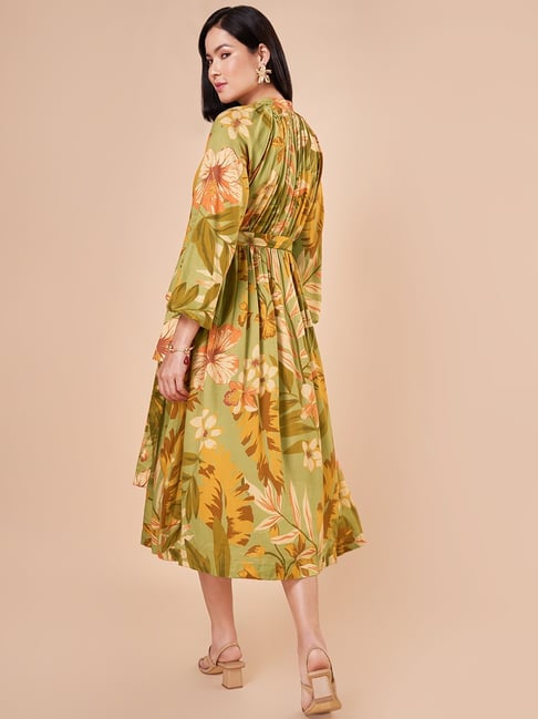 Green Printed Midi Dress (M)