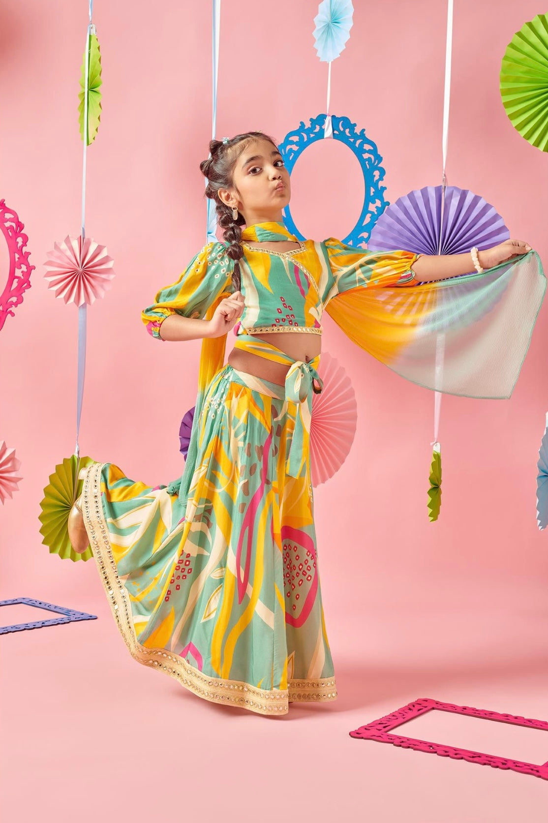Festive Choli - Mirror work Lehenga and Dupatta Set (4-5 yrs)