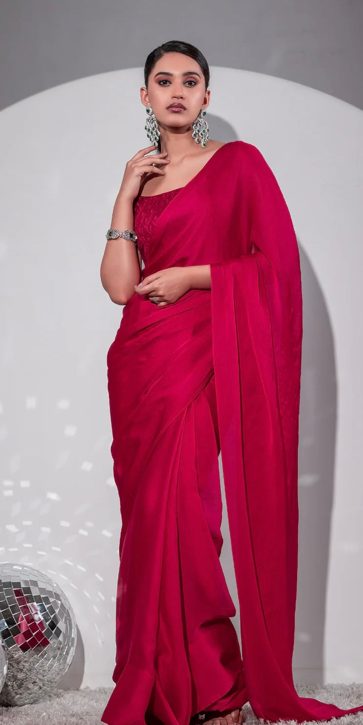 Pink Sari with Embroidered Blouse