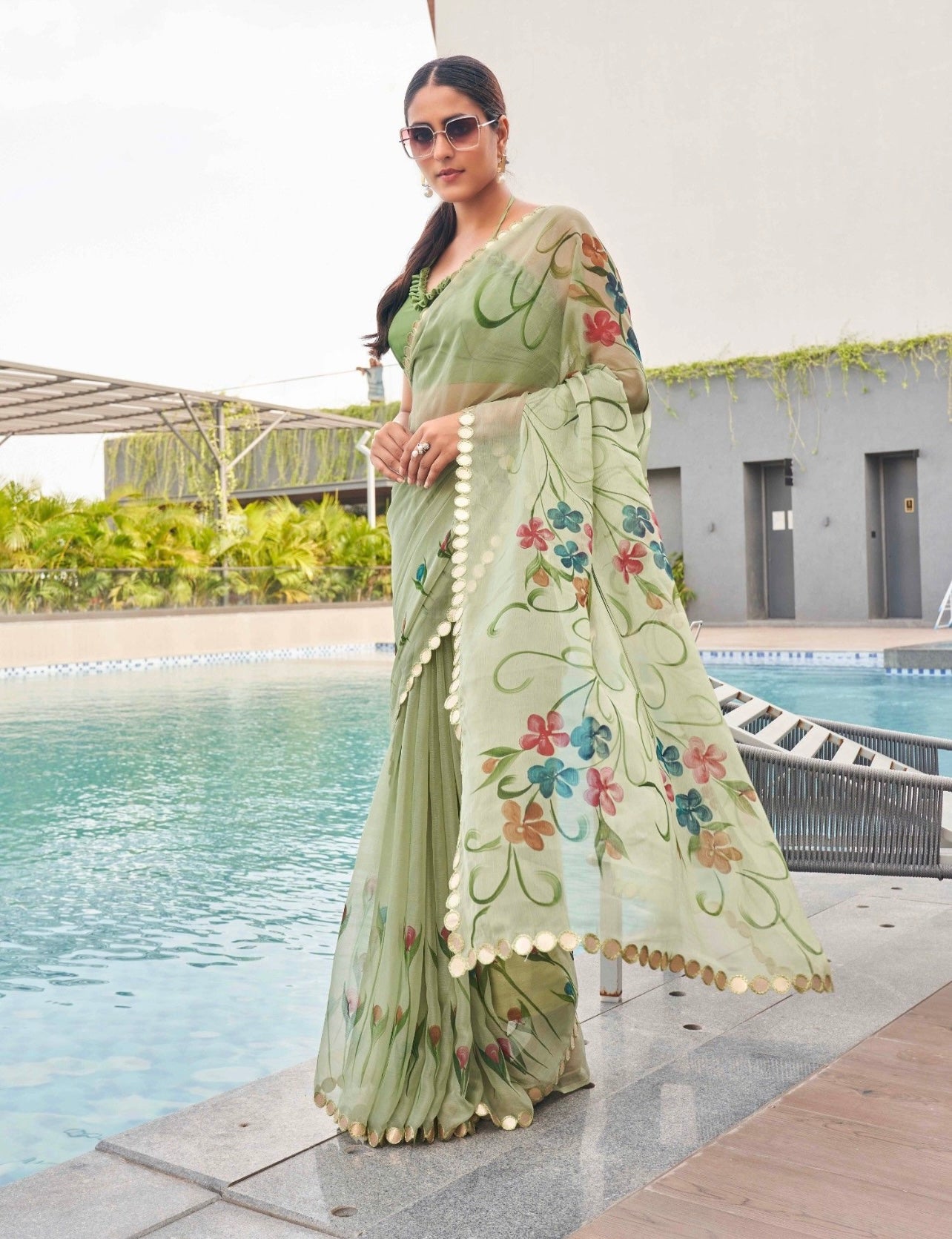 Green Floral Sari