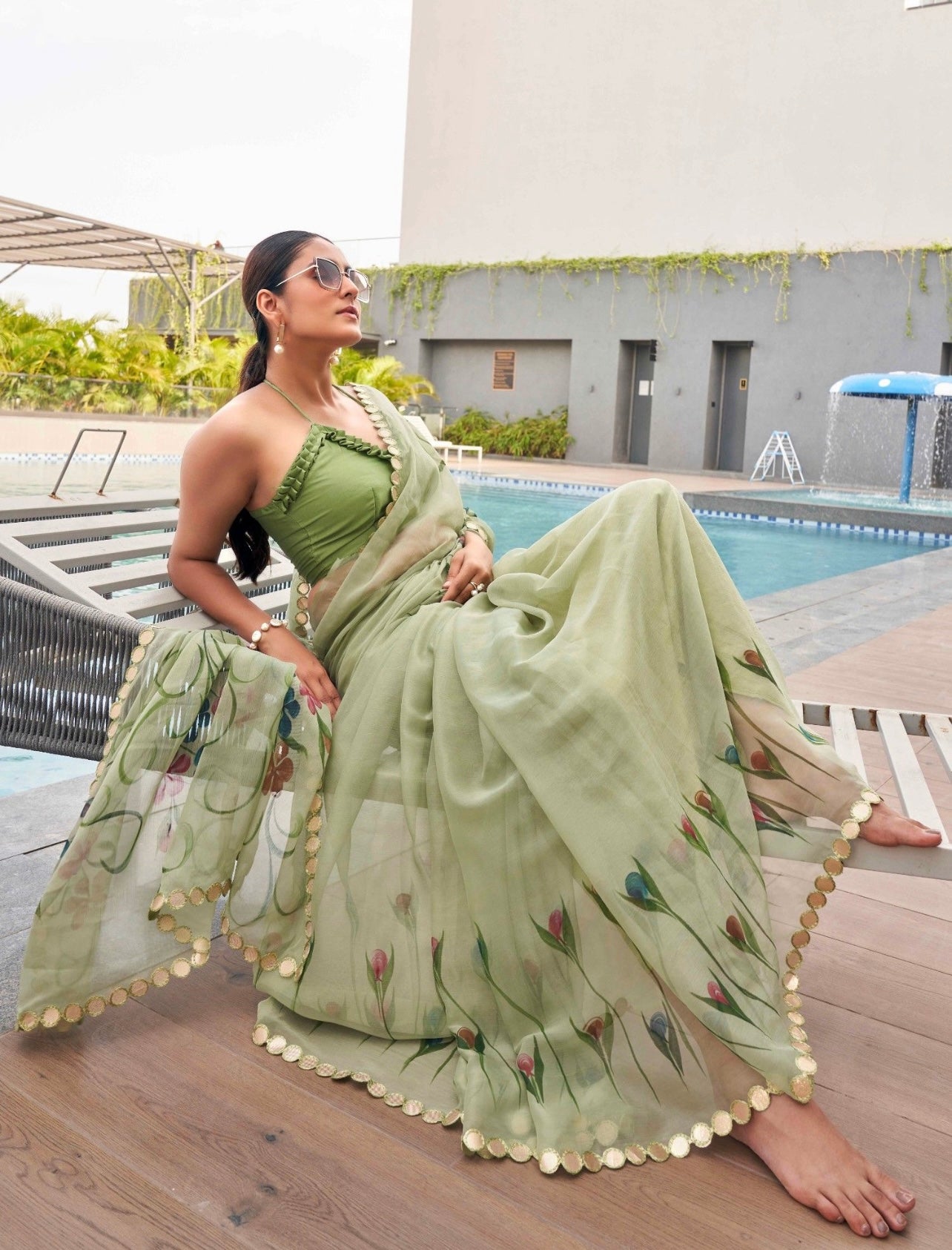 Green Floral Sari