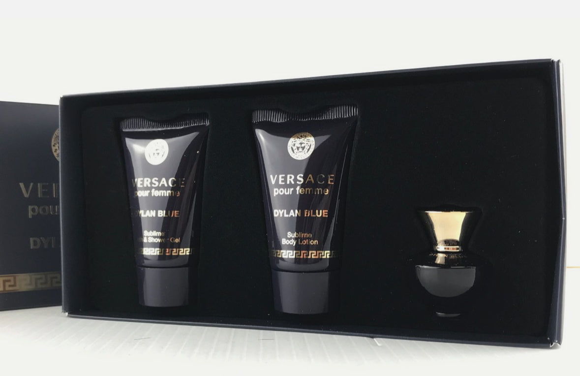 Versace Dylan Blue Women Mini 3pc Set Parfum Splash 0.17 oz Lotion Shower Gel