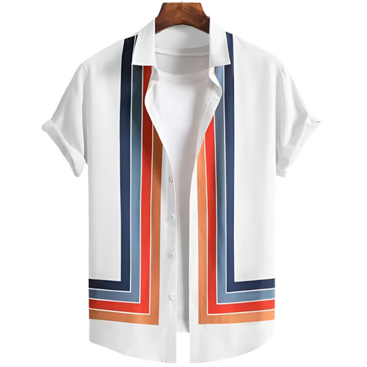 Coastline Patterned Shirt - White & Orange Shades