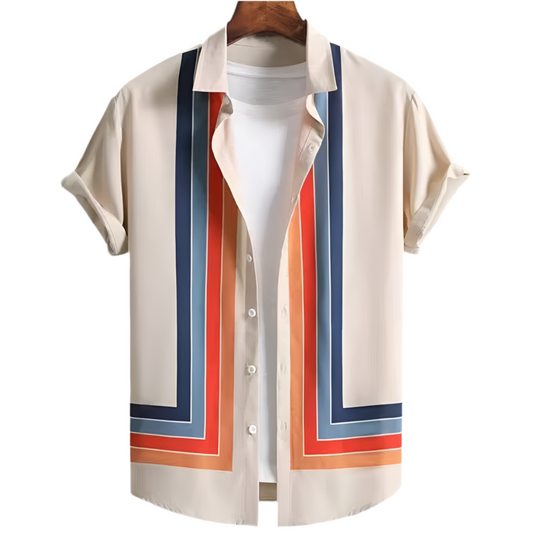 Coastline Patterned Shirt - Beige & Orange Shades
