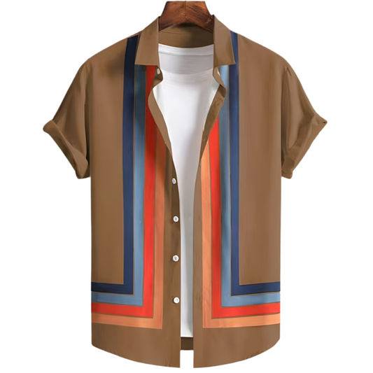 Coastline Patterned Shirt - Brown & Orange Shades