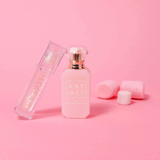 Kayali - Yummy Kiss Set includes Yum Bougie Marshmallow Travel Size 10ml & Huda Beauty Lip Gloss