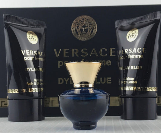 Versace Dylan Blue Women Mini 3pc Set Parfum Splash 0.17 oz Lotion Shower Gel