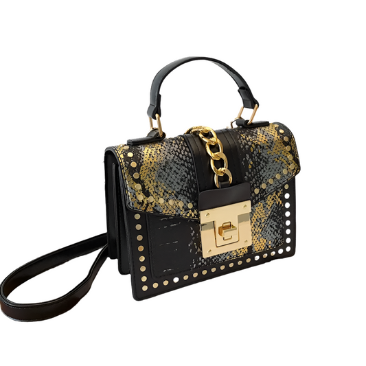 Black & Gold Serpentine square handbag