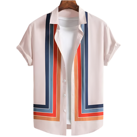 Coastline Patterned Shirt - Pastel Pink & Orange Shades