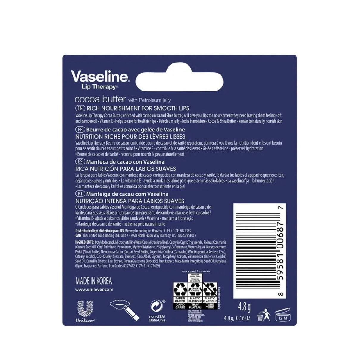 Vaseline Lip Balm Cocoa Butter Stick 4.8g