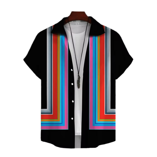 Coastline Patterned Shirt - Black & Pink Shades