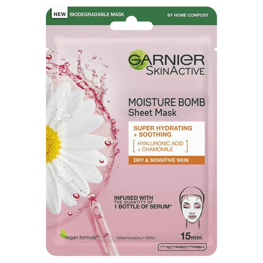 Garnier Moisture Bomb Camomile Hydrating Face Sheet Mask for Dry and Sensitive Skin